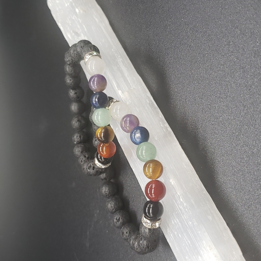 Chakra Lava Stone bracelet set.